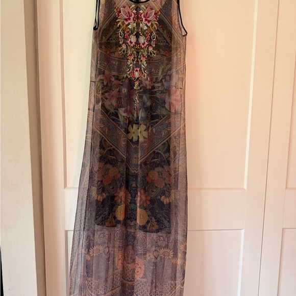 Johnny Was Dresses & Skirts - Johnny Was Black Sheer Floral Embroidered Maxi Dress with Pink Accents